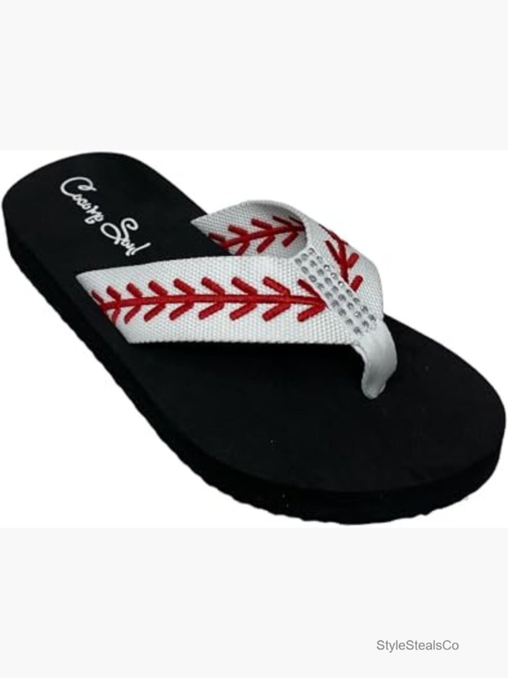 Rhinestone Embroidered Baseball Flip Flops Sandals Cushioned Sole